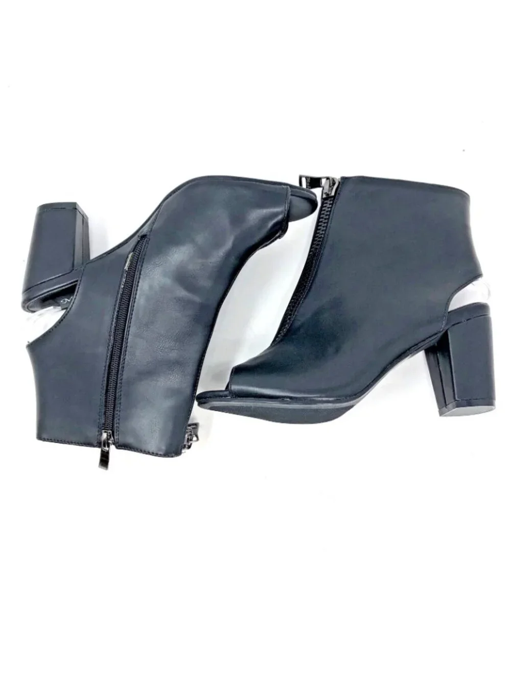 M&L Bootie Women 8.5 Watermelon Black Faux Leather Block Heel Slingback Peep Toe